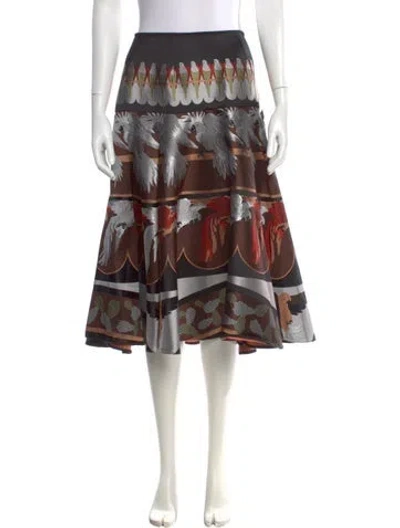 Pre-owned Fendi Silk Midi Length Skirt In Brown