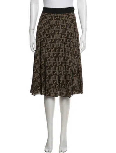 Pre-owned Fendi Silk Midi Length Skirt In Brown