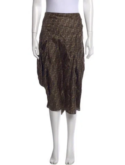 Pre-owned Fendi Silk Midi Length Skirt In Brown