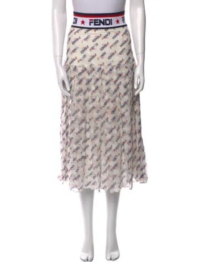Pre-owned Fendi Silk Midi Length Skirt In White