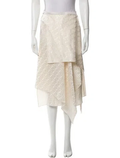 Pre-owned Fendi Silk Midi Length Skirt In White