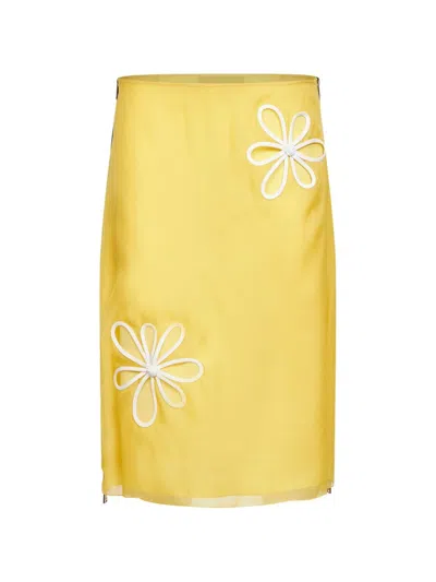 Fendi Silk Midi Skirt In Yellow