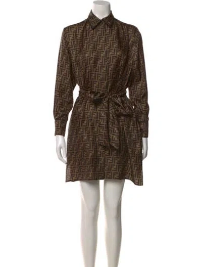 Pre-owned Fendi Silk Mini Dress In Brown