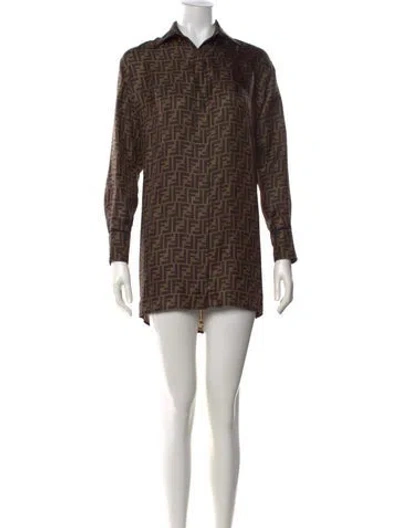 Pre-owned Fendi Silk Mini Dress In Brown