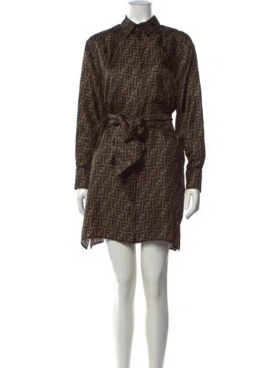 Pre-owned Fendi Silk Mini Dress W/ Tags In Brown