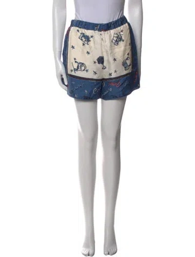Pre-owned Fendi Silk Mini Shorts W/ Tags In Blue