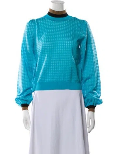 Pre-owned Fendi Silk Mock Neck Sweater W/ Tags In Blue