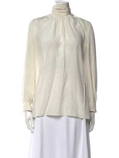 Pre-owned Fendi Silk Mock Neck Sweatshirt In White