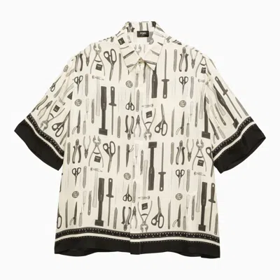 Fendi Silk Over Shirt With White Print In Multicolor