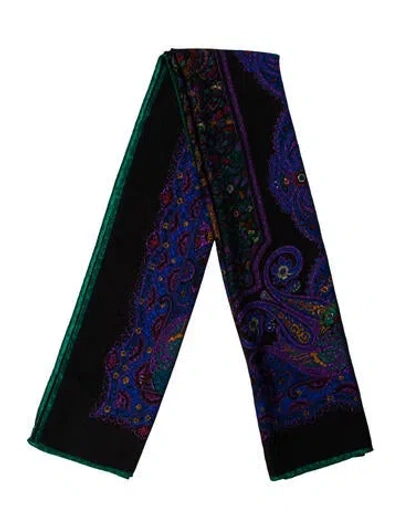Pre-owned Fendi Silk Paisley Print Scarf In Black