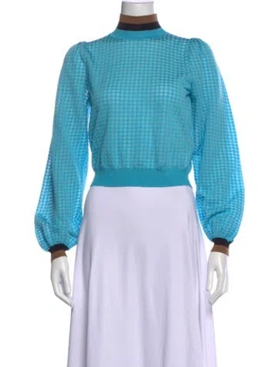 Pre-owned Fendi Silk Patterned Top In Blue