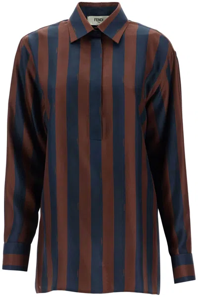 Fendi Pequin-stripe Silk Shirt In Blue