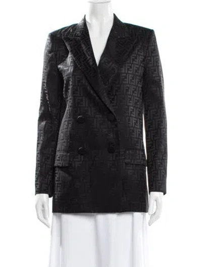 Pre-owned Fendi Silk Plaid Print Blazer In Gray