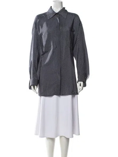 Pre-owned Fendi Silk Plaid Print Blouse In Blue