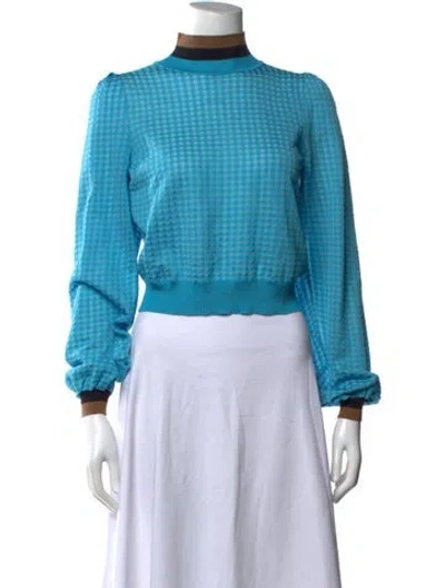 Pre-owned Fendi Silk Plaid Print Top In Blue