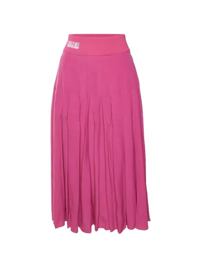 Pre-owned Fendi Silk Pleated Midi Skirt In Pink