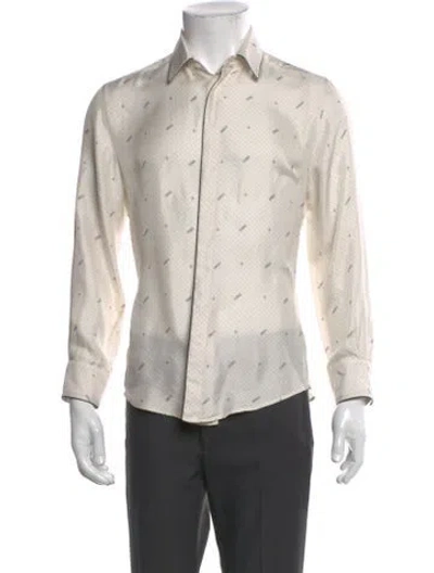 Pre-owned Fendi Silk Polka Dot Print Shirt In White