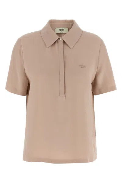 Fendi Polo Silk Shirt Short Sleeves In Pink