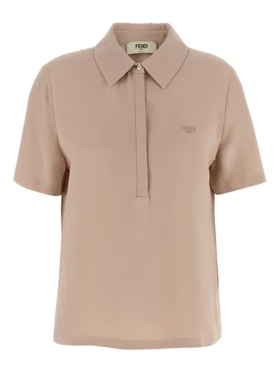Fendi Polo Silk Shirt Short Sleeves In Pink