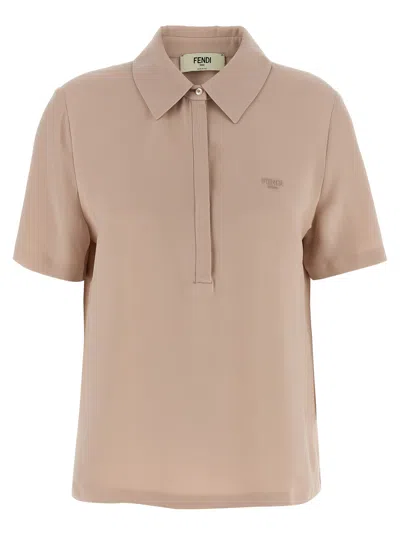 Fendi Polo Silk Shirt Short Sleeves In Pink