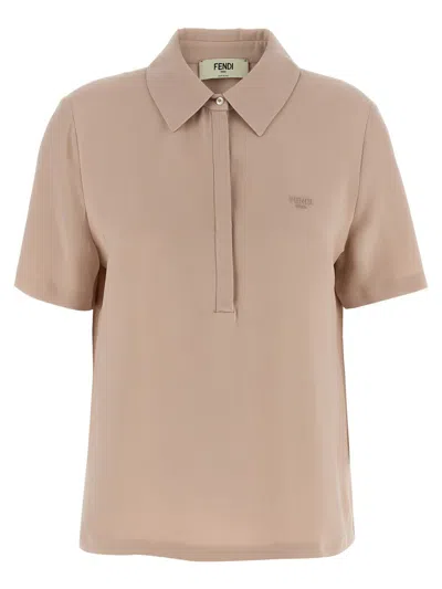 Fendi Polo Silk Shirt Short Sleeves In Pink