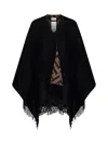 Fendi Silk Poncho In Multicolor Ff Cashmere And Wool In Black