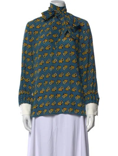Pre-owned Fendi Silk Printed Blouse In Blue