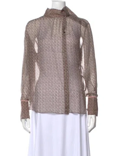 Pre-owned Fendi Silk Printed Blouse In Brown