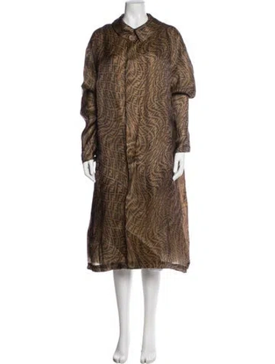 Pre-owned Fendi Silk Printed Faux Fur Coat In Brown
