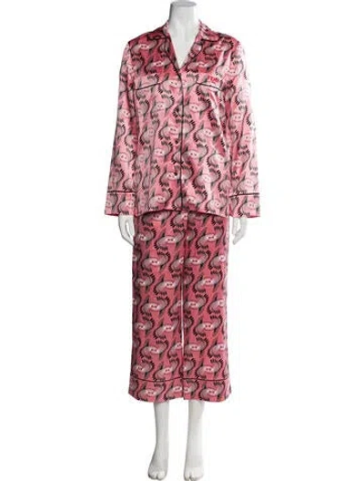 Pre-owned Fendi Silk Printed Pant Set In Pink