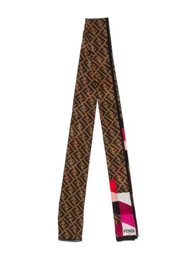 Pre-owned Fendi Silk Printed Scarf In Brown
