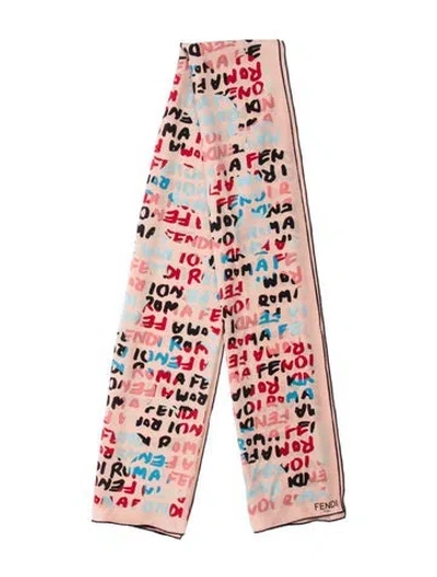 Pre-owned Fendi Silk Printed Scarf In Pink