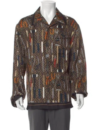 Pre-owned Fendi Silk Printed Shirt In Brown