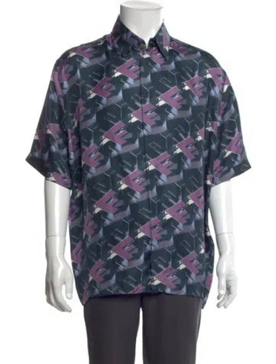 Pre-owned Fendi Silk Printed Shirt W/ Tags In Blue