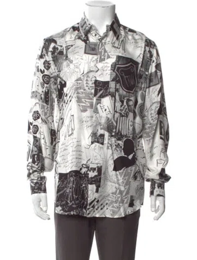 Pre-owned Fendi Silk Printed Shirt In White