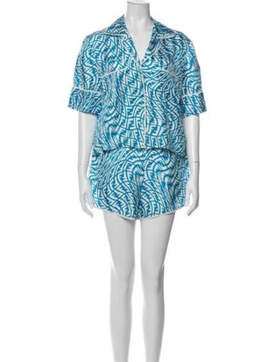 Pre-owned Fendi Silk Printed Short Set In Blue
