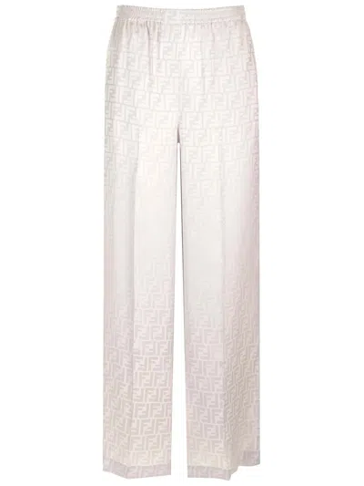 Fendi Silk Satin Trousers In White
