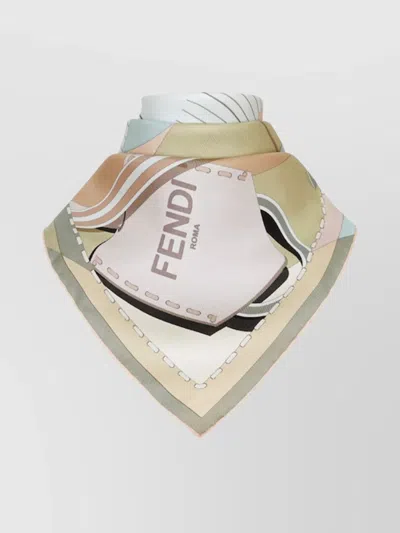 Fendi Silk Scarf Square Shape Rolled Edges In Multi
