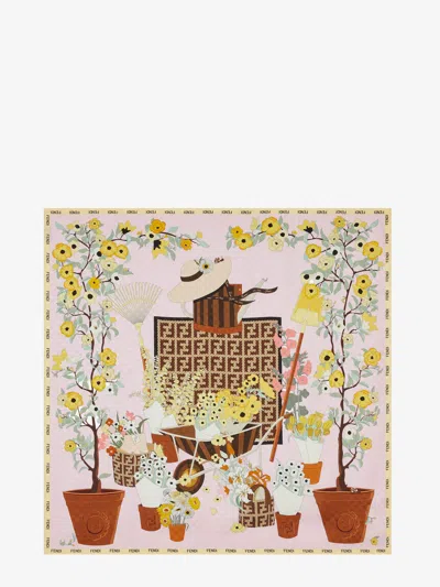 Fendi Women Silk Scarf With Gardening Print In Multi