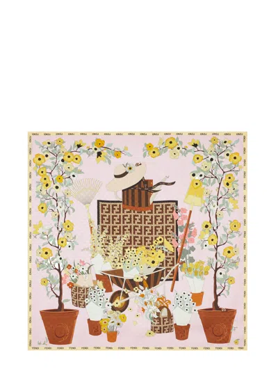 Fendi Silk Scarf With Gardening Print In Silver