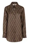 Fendi Ff Logo Print Silk Shirt In Brown