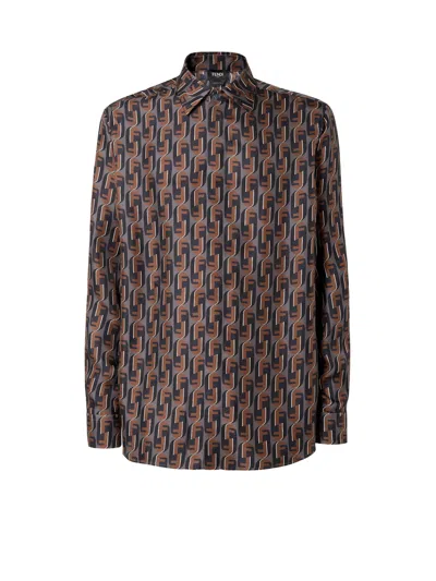 Fendi Nity Print Silk Long-sleeved Shirt In Multi