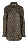 Fendi Ff Logo Print Silk Shirt In Brown