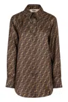 Fendi Silk Shirt With Ff Motif In Brown