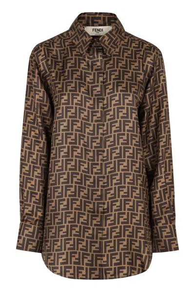 Fendi Silk Shirt In Brown