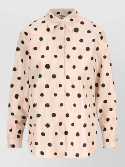 Fendi Silk Shirt Falena Dots Print Long Sleeves In Pink