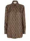 Fendi Silk Shirt With Curved Hem And Fabric-covered Buttons In Brown