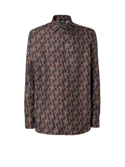 Fendi Nity Print Silk Long-sleeved Shirt In Multi