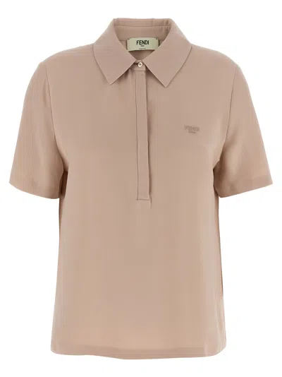 Fendi Polo Silk Shirt Short Sleeves In Pink