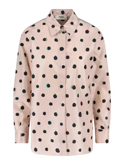 Fendi Silk Printed Oversized Shirt In Neutral